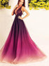 A Line V Neck Tulle Purple Prom Dress LBQ2803